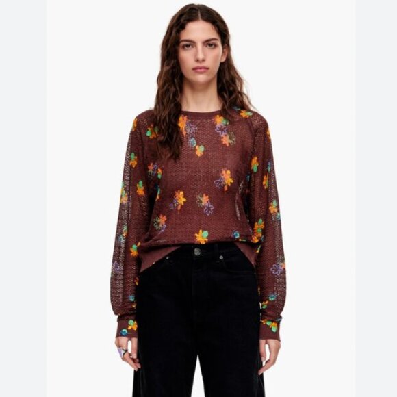 Bimba y Lola Spray Flowers Print Linen Sweater - Picture 1 of 13